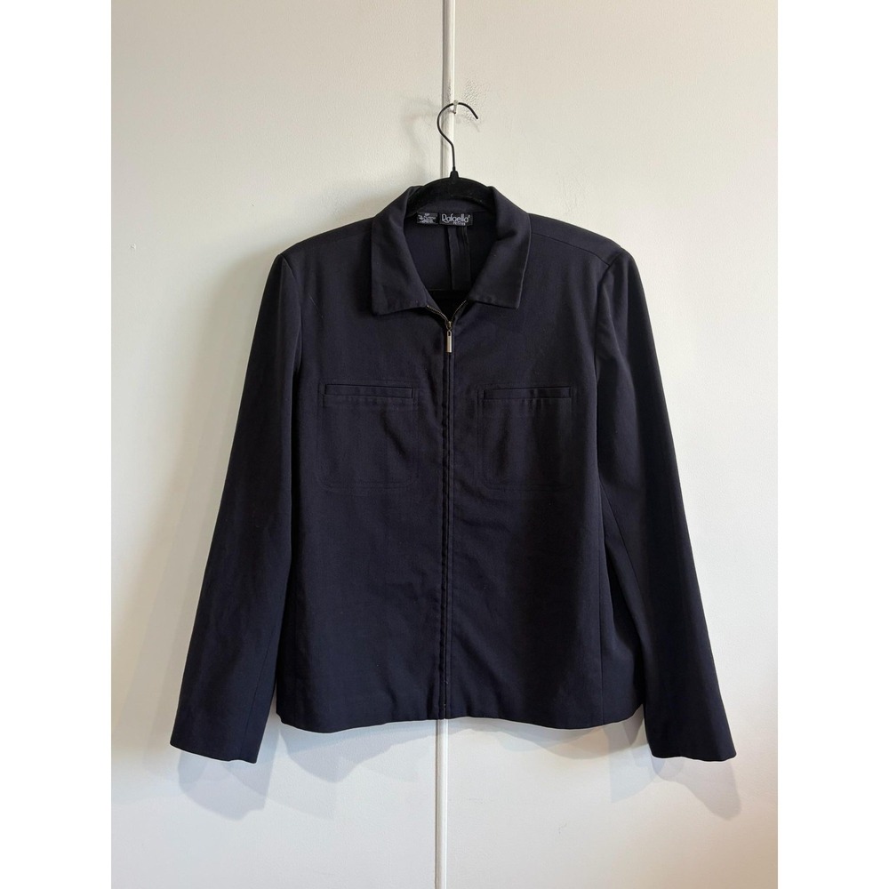 VTG Rafaella Jacket Womens 12P Blue Stretch Twill Full Zip Collared Short Jacket